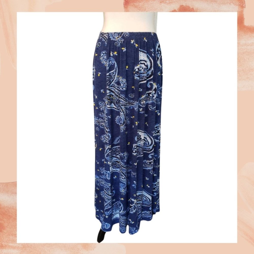 NWT Melissa Paige Blue Paisley Print Maxi Skirt